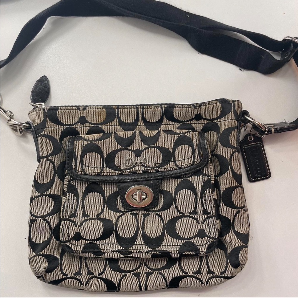 Coach Black and Cream Patterned Crossbody Bag